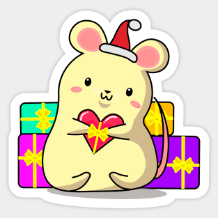 Christmas mouse in red hat with gifts Sticker